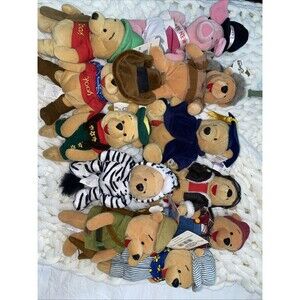 Disney Winnie the Pooh Fishing Pilot Bean Bag Plush 8" lot 11 Plush Stuffed